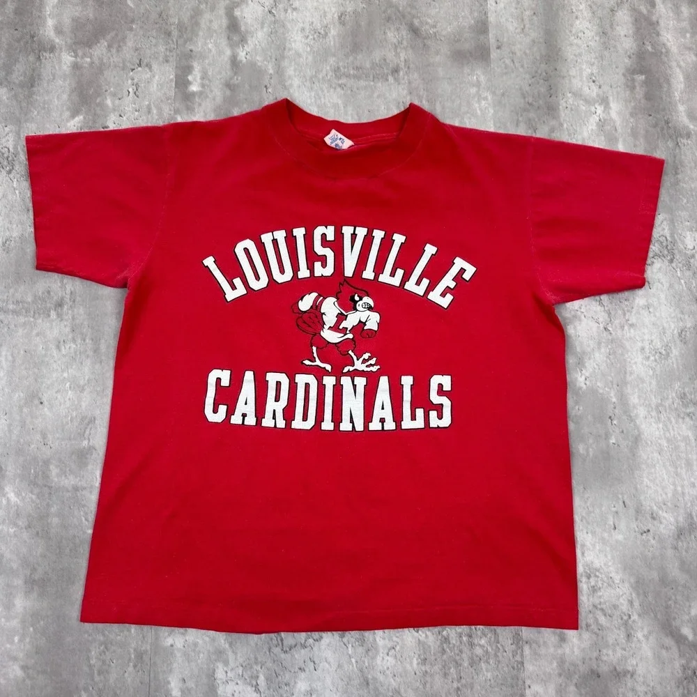 Vintage Champion Louisville Cardinals T-Shirt Mens L Red NCAA Basketball 80s - Picture 2 of 7